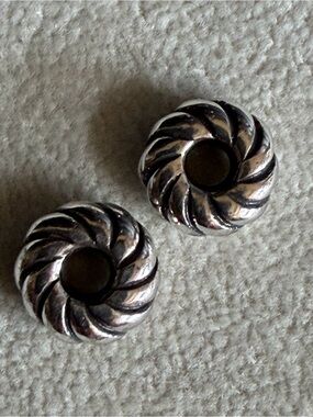 Two Brighton Vintage Swirl Round Metal Beads - Silver Tone
